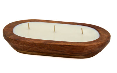 10″ Mango Wood Dough Bowl Candle – Hand Poured Soy & Essential Oils