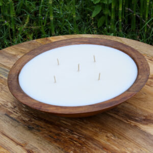 12" Mango Wood Bowl Candle – 5 Wick Soy Candle | Walnut or Natural Finish |
