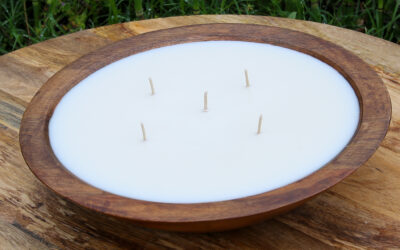 12″ Mango Wood Bowl Candle – 5 Wick Soy Candle | Walnut or Natural Finish |