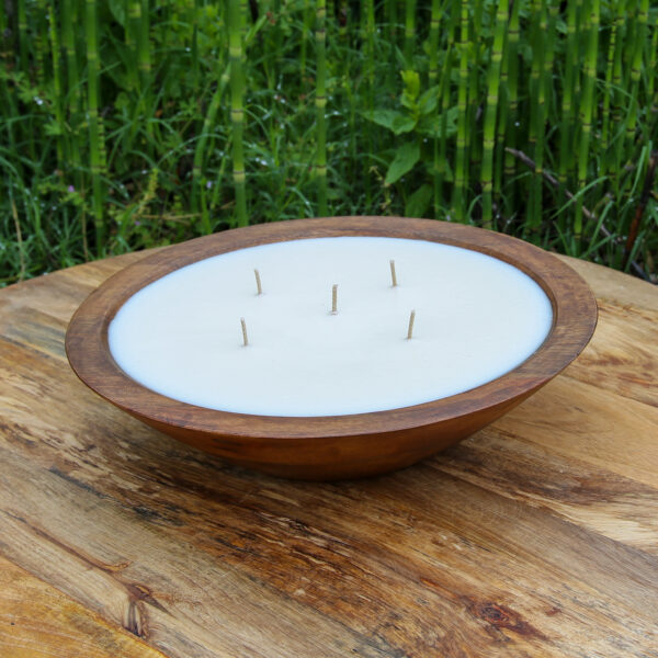 12" Mango Wood Bowl Candle – 5 Wick Soy Candle | Walnut or Natural Finish | - Image 2