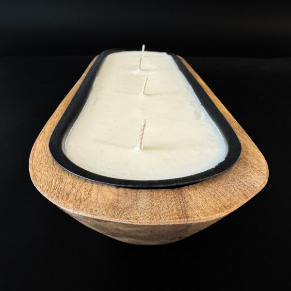 Bread Bowl Candle - 19" Mango Wood Bowl with Black Metal Insert - Image 2