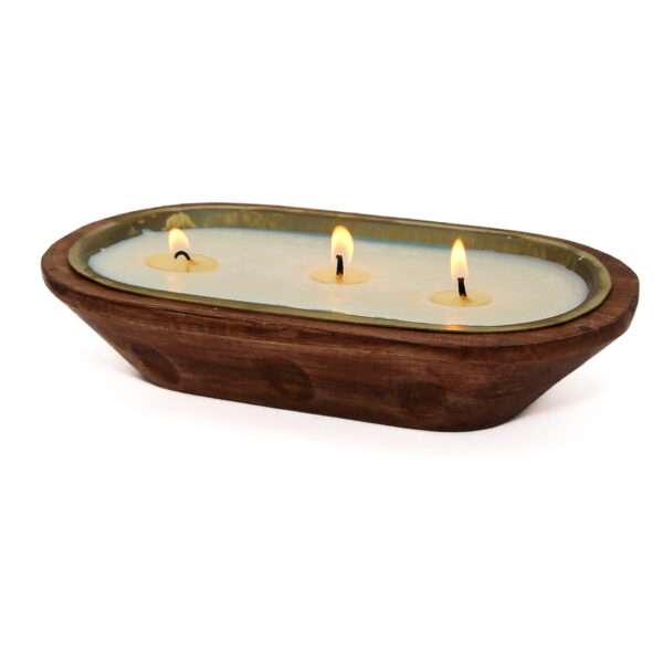 10" Walnut Mango Wood Bowl w/Gold Candle Insert