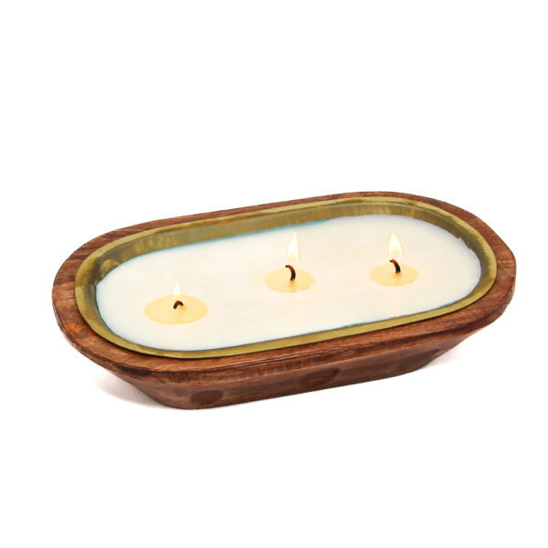 10" Walnut Mango Wood Bowl w/Gold Candle Insert - Image 3