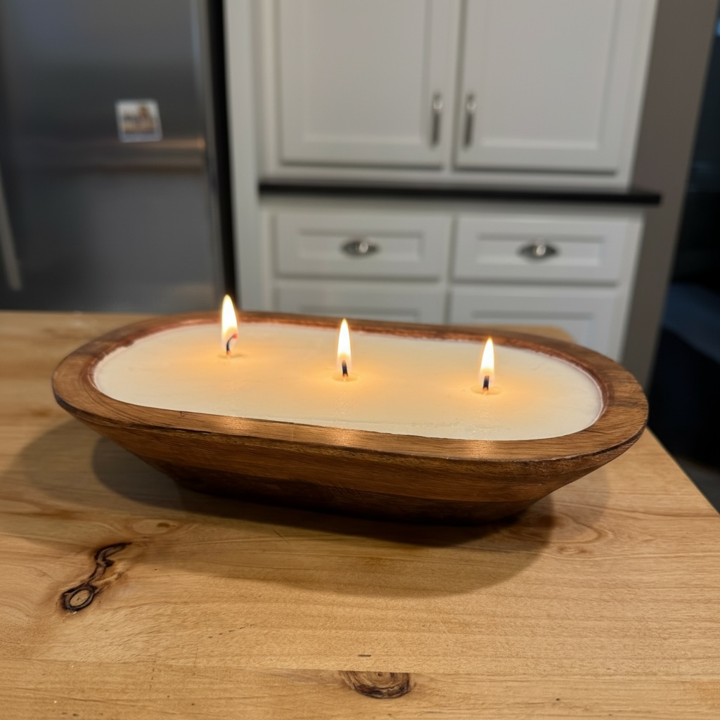 10" Mango Wood Dough Bowl Candle – Hand Poured Soy & Essential Oils - Image 5