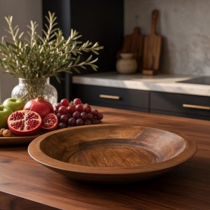 16" Round Mango Wood Food-Safe Bowl – Walnut