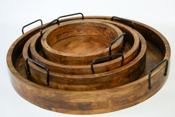 Set of 4 Round Mango Wood Trays – Food Safe, Natural & Walnut Finish (12"–24") - Image 12