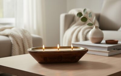 10″ Walnut Mango Wood Bowl w/Gold Candle Insert