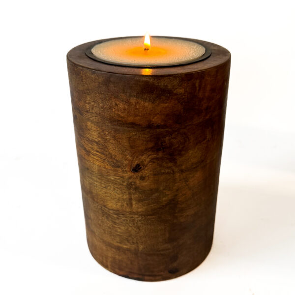 Mango Wood Pillar Trio with Candle Cup Option – Natural or Walnut Finish - Image 7