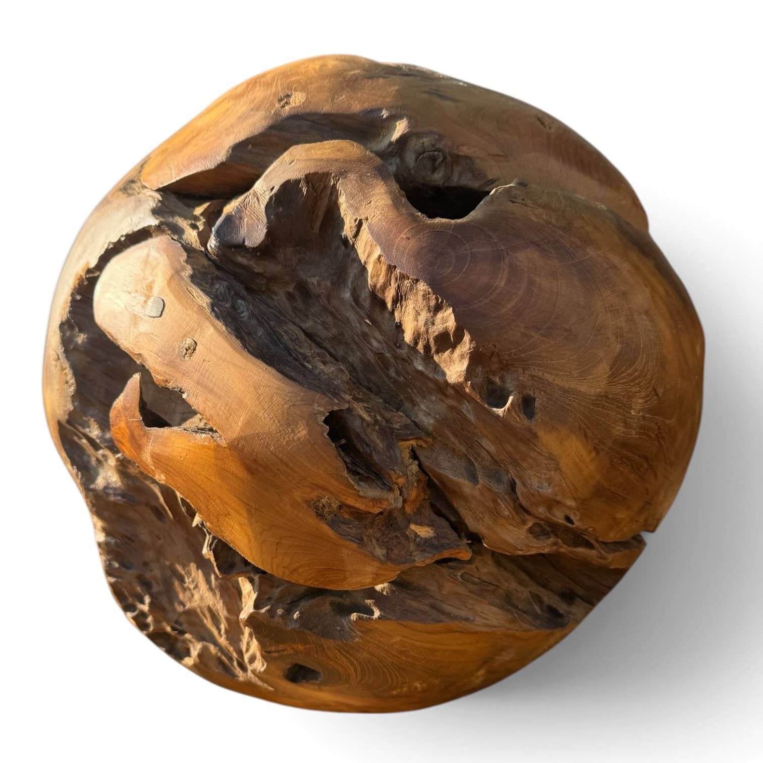 12" Teak Wood Sphere – Live Edge Accent