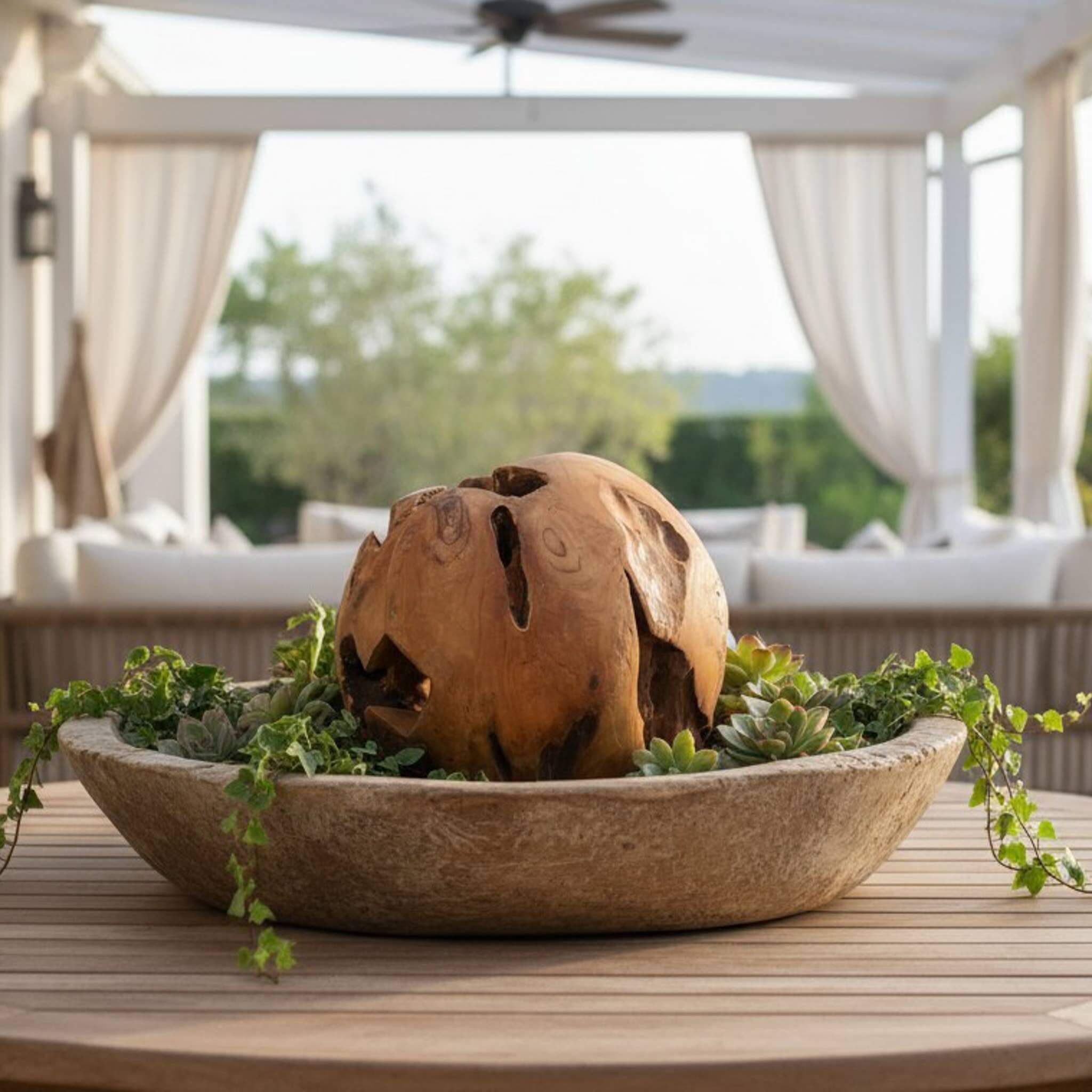 12" Teak Wood Sphere – Live Edge Accent - Image 5