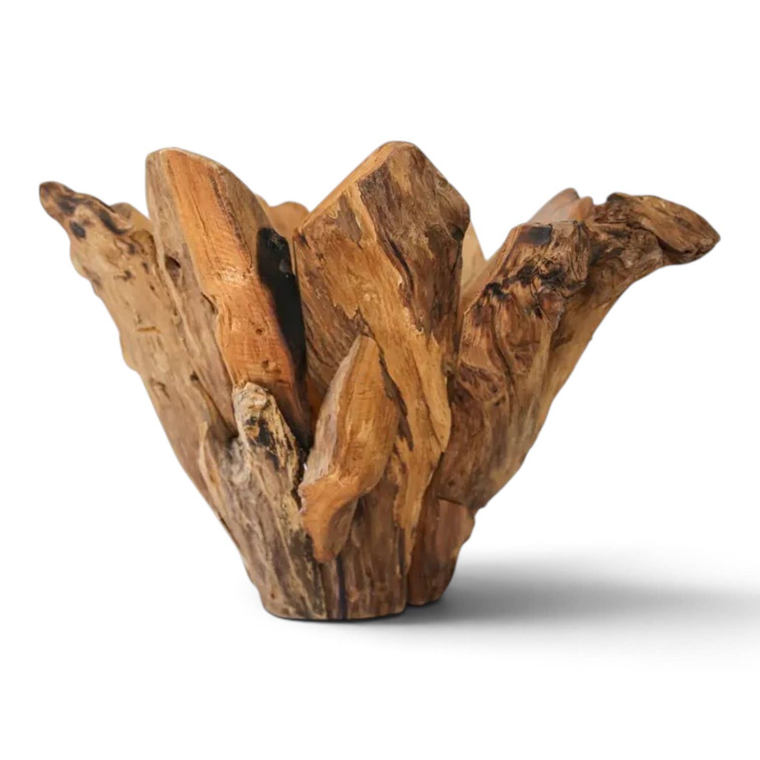 18″ Teak Tulip Bowl – Handcrafted Natural Wood Vessel – alternate view