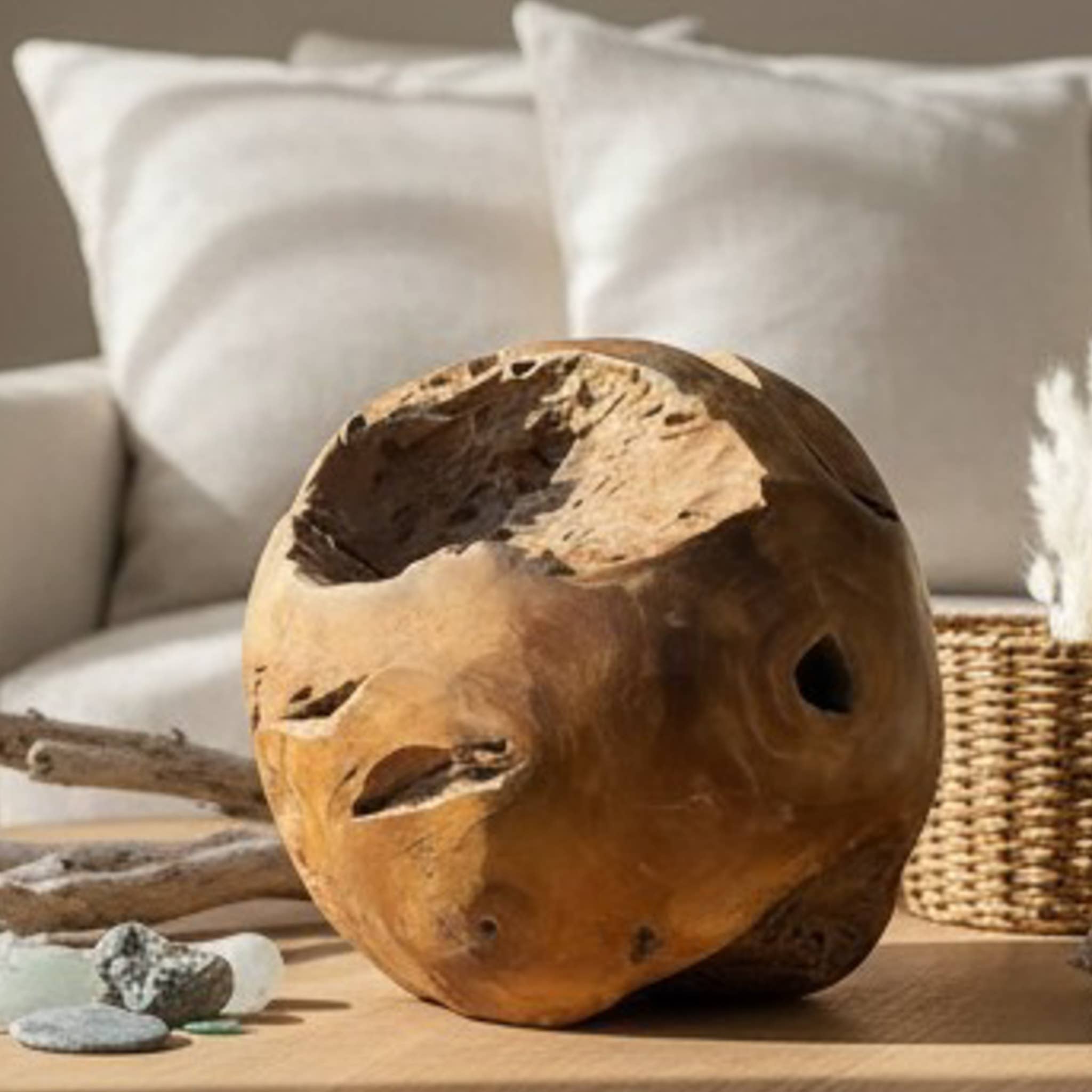 12" Teak Wood Sphere – Live Edge Accent - Image 7