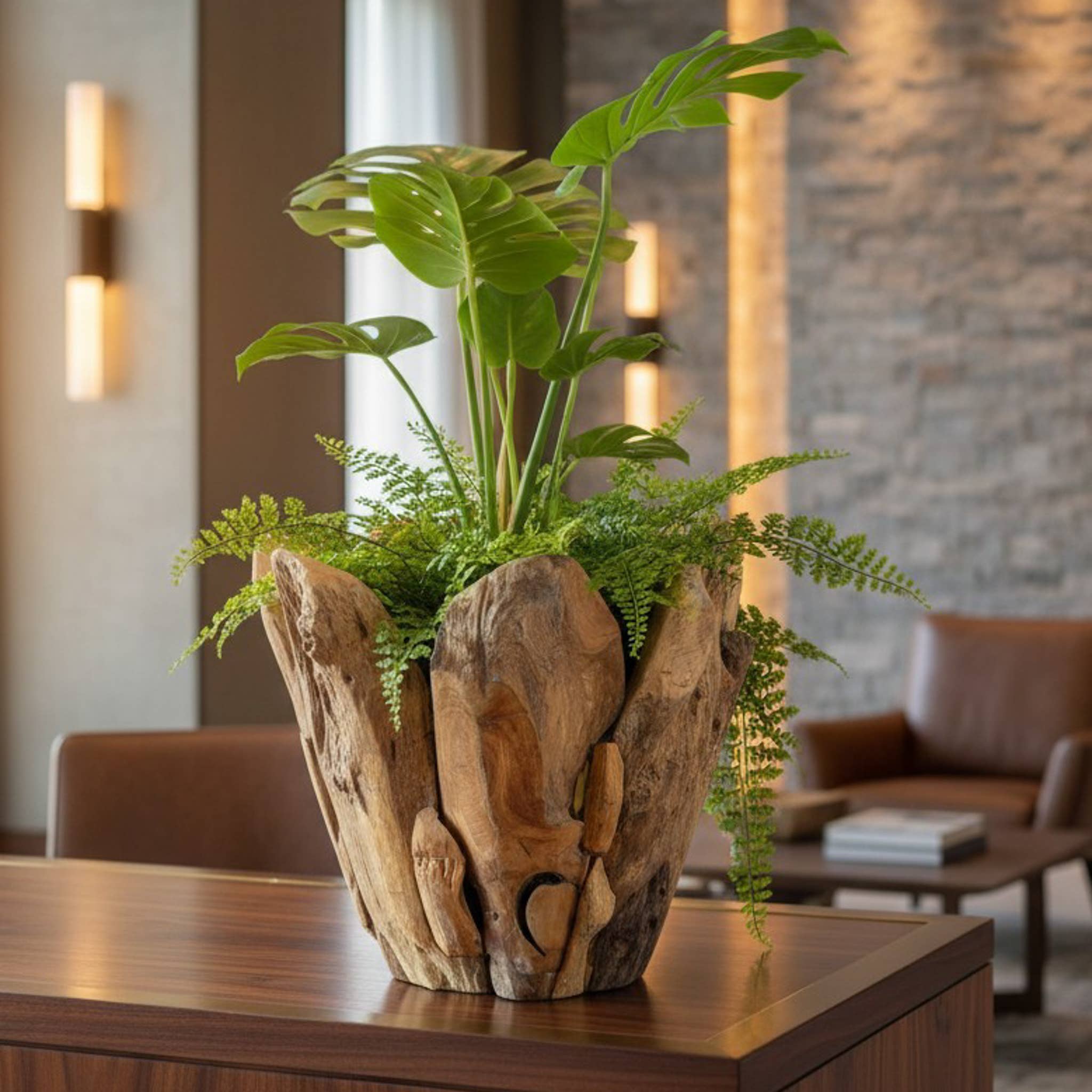 14″ Tulip Teak Wood Planter – alternate view