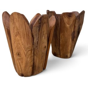 Handcrafted Tulip Teak Wood Planter – 8"