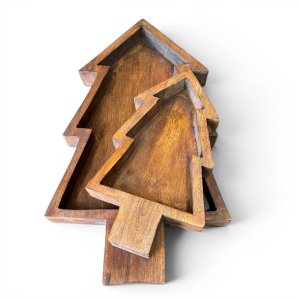 Food Safe Mango Wood Christmas Tree Dishes – Set of 2